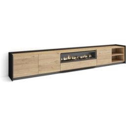 Skraut home Mueble tv efecto madera roble negro 310x37x50cm chimenea efecto fuego