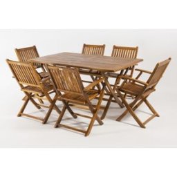 Edenjardin Conjunto de 6 sillones plegables de jardín y mesa rectangular de teca