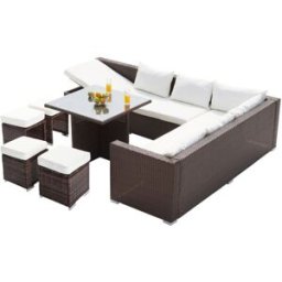 Concept Usine Conjunto de muebles de jardín de resina marrón y blanco de 10 plazas