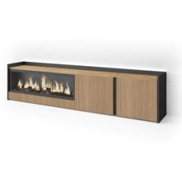 Skraut home Mueble tv efecto madera roble y negro 212x35x50 chimenea efecto fuego