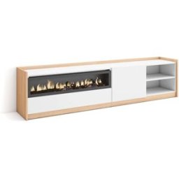 Skraut home Mueble tv efecto madera blanco roble 208x37x50cm chimenea efecto fuego