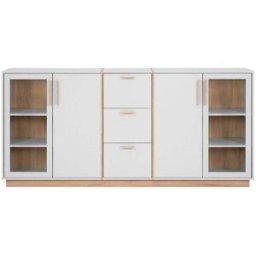 Calicosy Aparador 4 puertas 3 cajones con decoración blanco y madera - l204 cm
