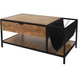 ML-Design Mesa de centro marrón con 2 estantes, cajón mueble auxiliar de salón