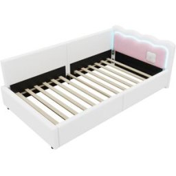MODFU Cama infantil terciopelo blanco 90x200 cm con luz led