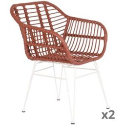 NIYLO Conjunto de 2 sillas de ratán sintético marrón y blanco 57x62x81 cm