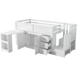 ComfortXL Cama alta infantil 90x200 cm con escritorio extraíble blanca