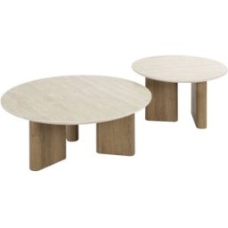Mathi Design Conjunto de mesas redondas de cerámica travertino