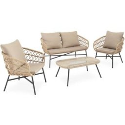 Koketto Home Conjunto de sofas de jardín beige de 4 plazas con mesa