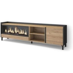 Skraut home Mueble tv efecto madera roble negro 212x35x61cm chimenea efecto fuego