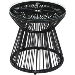 Urban Cocon Mesa de centro redonda bistró de ratán pe y cristal, negro, ø40 cm