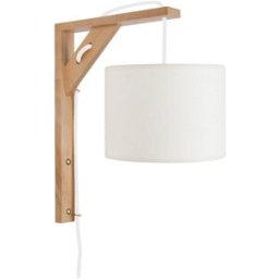 Tosel Aplique de pared brazo madera natural pantalla blanco