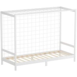 ML-Design Cama infantil 90x200 cm con portería de fútbol, madera de pino blanca