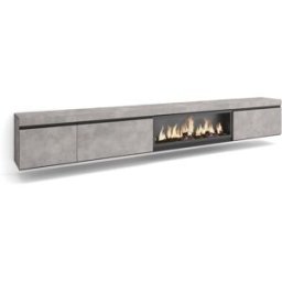 Skraut home Mueble tv efecto madera cemento 317x35x45cm chimenea efecto fuego