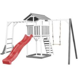 Axi Parque infantil con tobogán rojo, arenero, madera, blanco/gris