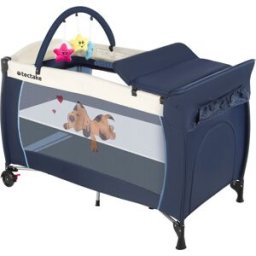 Tectake Cuna de viaje con cambiador y bolsa, 132 x 75 x 104 cm, azul