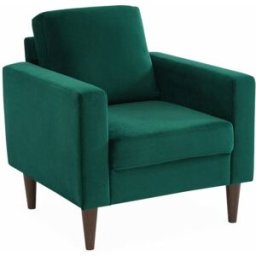 sweeek Sillón vintage de terciopelo con patas de madera, verde ingles