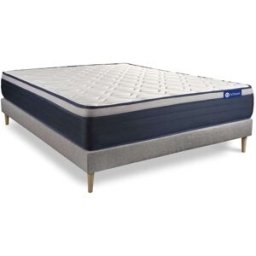 Actisom Somier gris + colchón con látex y espuma viscoelástica 135 x 190