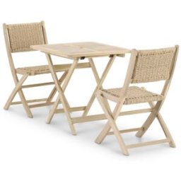 Defora Home Conjunto balcón mesa plegable 70x70 + 2 sillas de ratán sintético