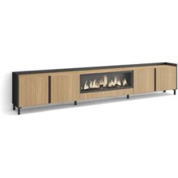 Skraut home Mueble tv efecto madera roble y negro 315x35x61 chimenea efecto fuego