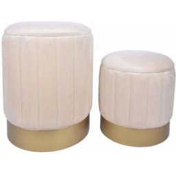 Mobili Rebecca Juego de 2 puffs de almacenamiento de terciopelo beige con tapa