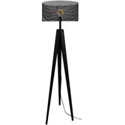Tosel Lámpara de pie trípode madera negro metal negro pantalla negro