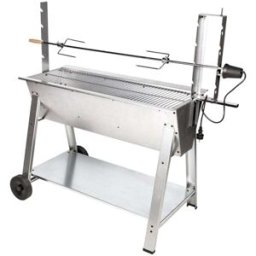 Somagic Asador de acero gris con madera y carbón