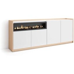 Skraut home Aparador efecto madera blanco roble 210x37x80cm chimenea efecto fuego