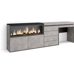 Skraut home Tocador efecto madera cemento 234x35x75cm chimenea efecto fuego