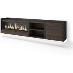 Skraut home Mueble tv efecto madera roble negro 212x35x50cm chimenea efecto fuego