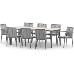 Defora Home Conjunto comedor jardín antracita e imitación madera 8 plazas