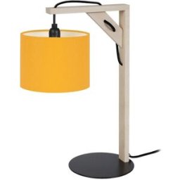 Tosel Lámpara de mesa metal y madera natural pantalla amarillo