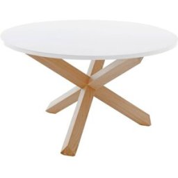 ORESTELUCHETTA Mesa redonda efecto madera lacada en blanco cm. Alto 75 x ø 120