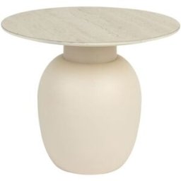 Drawer Mesa auxiliar redonda efecto travertino ø50cm - beige