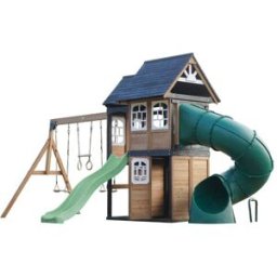 Axi Parque infantil de madera, 2 columpios - tobogán verde pastel, tubular
