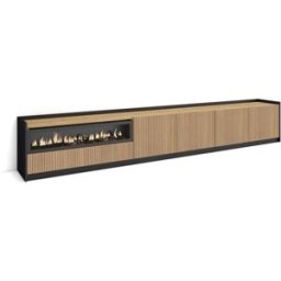 Skraut home Mueble tv efecto madera roble y negro 310x37x50 chimenea efecto fuego