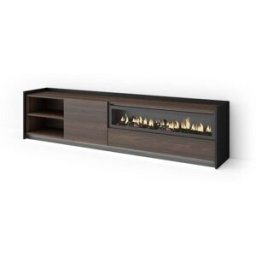 Skraut home Mueble tv efecto madera roble negro 207x37x50cm chimenea efecto fuego