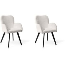 Hispanohogar Juego de 2 sillas de tela boucle y metal en blanco 88x56x80 cm