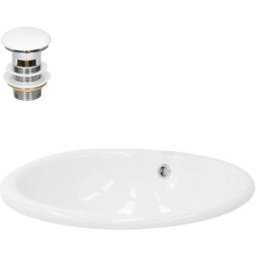 ML-Design Lavabo blanco de cerámica con juego de desagüe con reborsadero