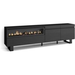 Skraut home Mueble tv efecto madera negro 200x35x57cm chimenea efecto fuego