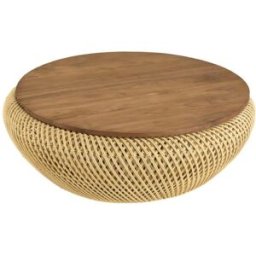 MACABANE Mesa de centro redonda de ratán beige con tablero desmontable d81