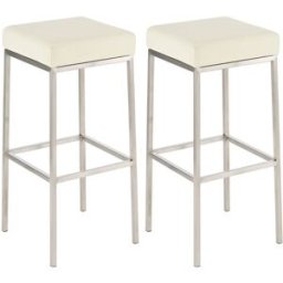 CLP Set de 2 taburetes de bar con reposapiés en simil cuero crema