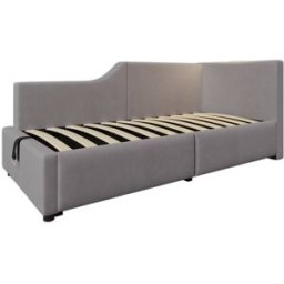 MODFU Cama infantil terciopelo gris 90x200 cm con almacenaje y led