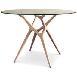 PIB Mesa redonda de cristal y fresno beige 6 pl