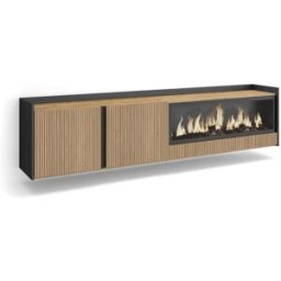 Skraut home Mueble tv efecto madera roble y negro 212x35x50 chimenea efecto fuego