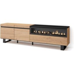 Skraut home Mueble tv efecto madera roble y negro 200x35x57 chimenea efecto fuego