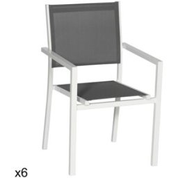 Happy Garden Juego de 6 sillas de aluminio blanco y textileno gris