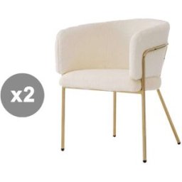 Meubles Cosy Juego 2 sillas comedor de piel, tapizadas, patas metal, beige