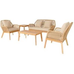 Concept Usine Conjunto de muebles de jardin de madera para 4 plazas con 2 mesas beig