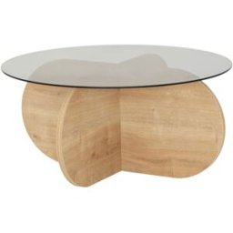 Drawer Mesa de centro redonda cristal templado y madera ø75cm - madera clara