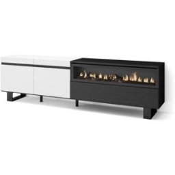 Skraut home Mueble tv efecto madera blanco y negro 200x35x57 chimenea efecto fuego